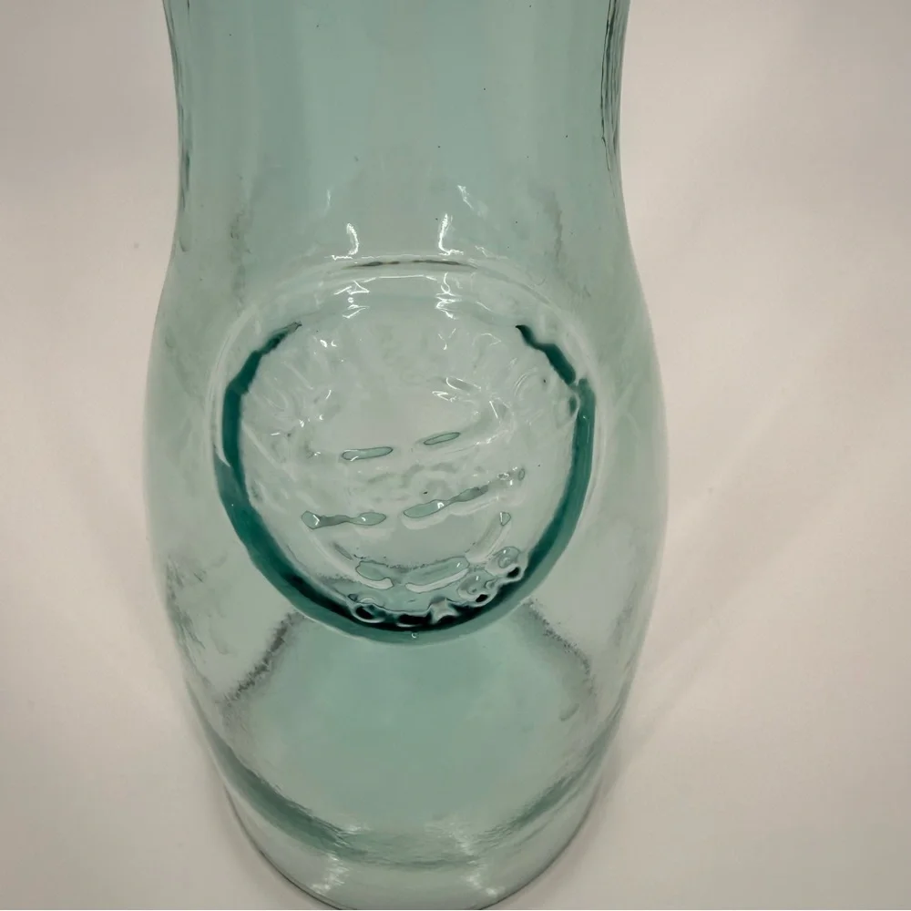 Vintage Spain Recycled Glass Carafe 10” Tall Vase Embossed Seal MCM Farmhouse